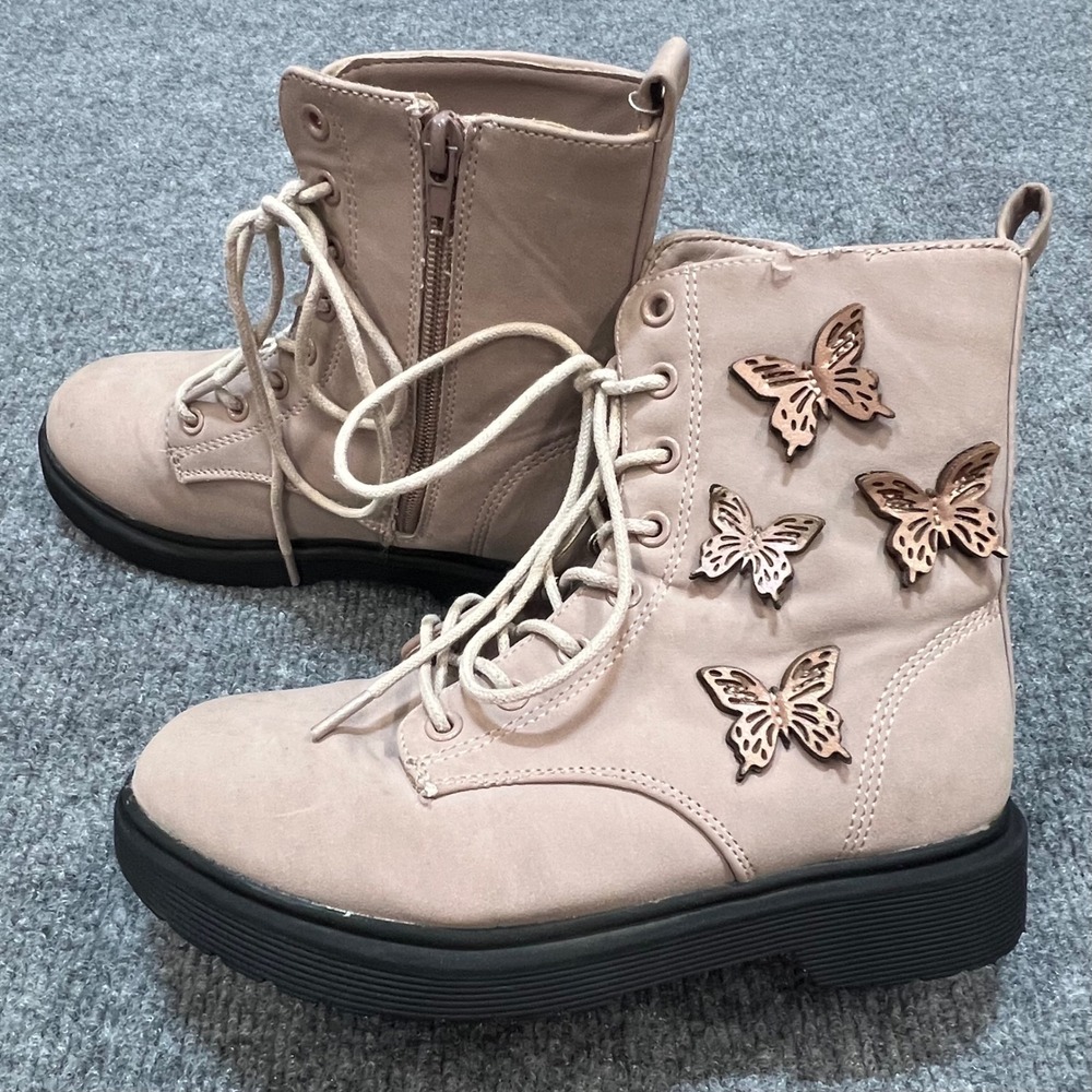 Madden Girl JLEXIE Girls Pink Butterfly Combat Boots Lug Sole Size 2